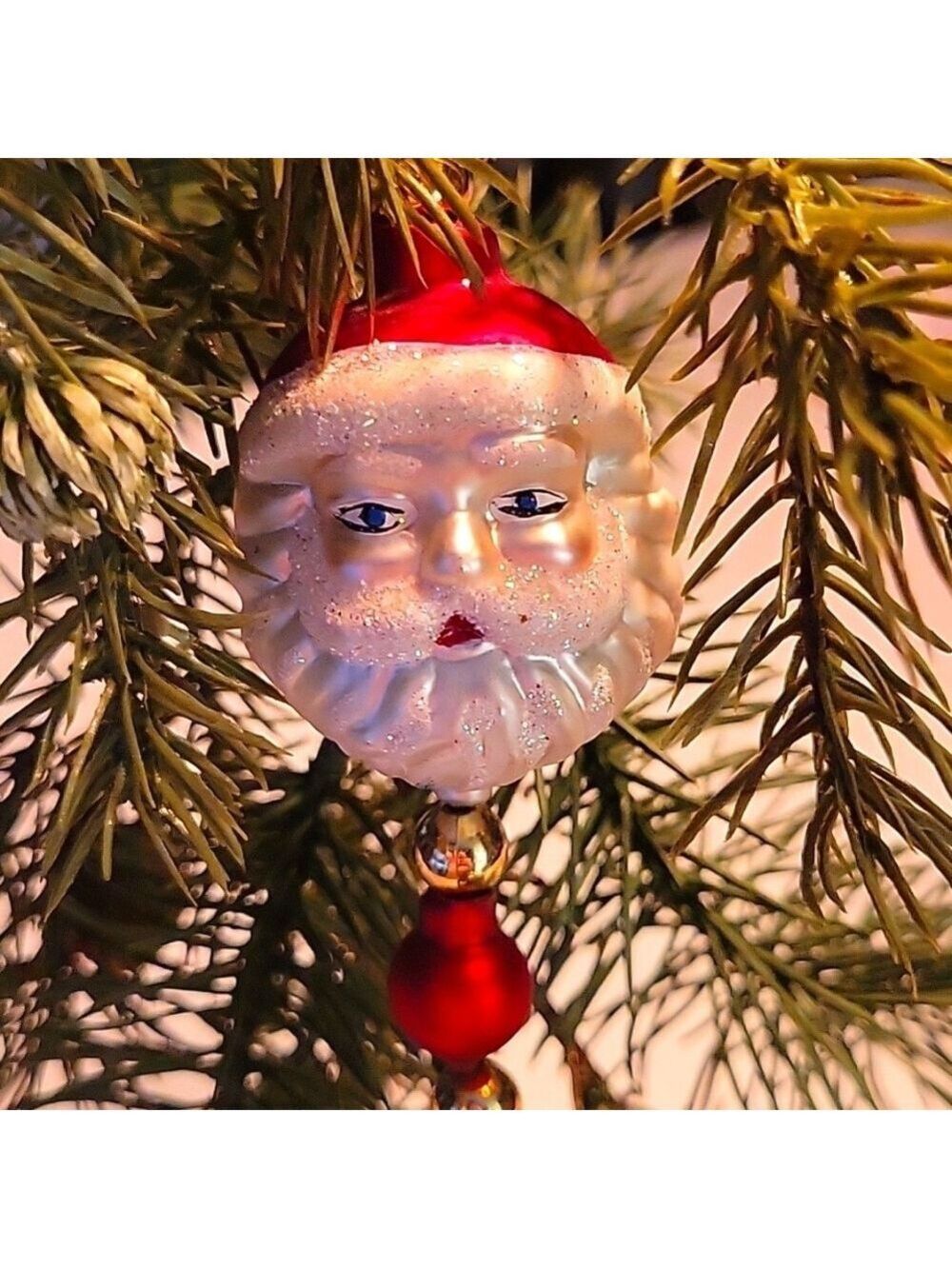 Glass Molded Shimmery Santa Face/Gold Star Christmas Tree Garland